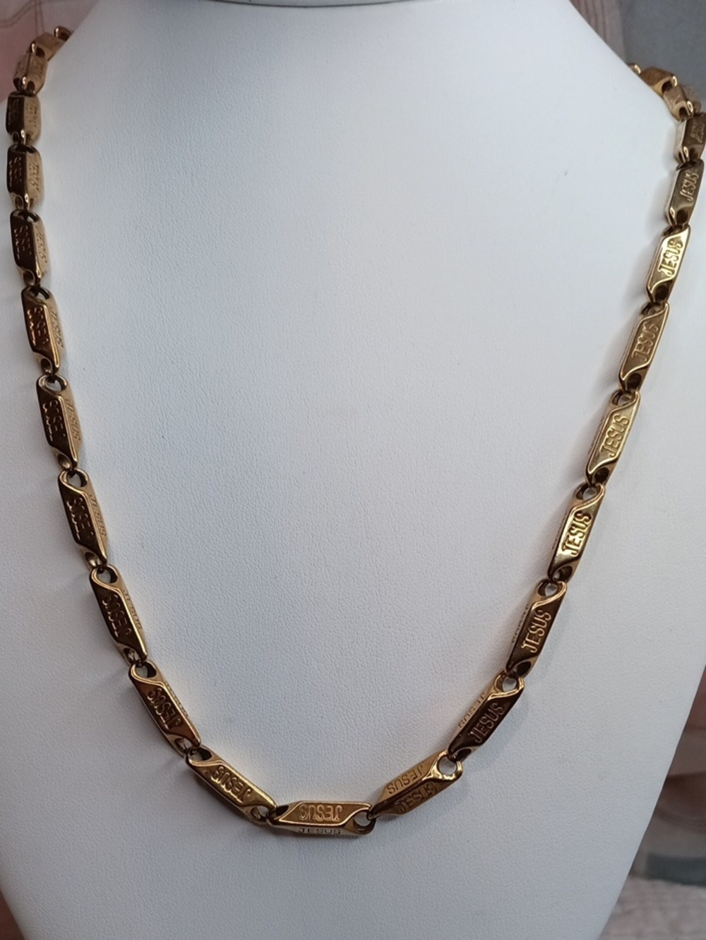 Holy Revival Jesus Gold Tone Link Necklace 27" Long